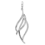 Sterling Silver Leaf Pendant with Cubic Zirconia, Abstract Modern Organic Design