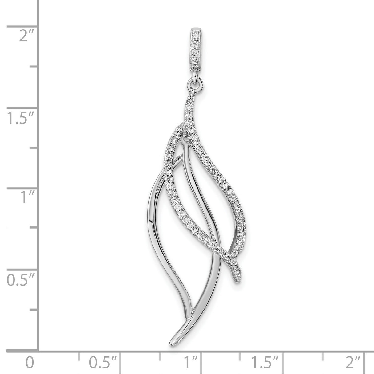Sterling Silver Leaf Pendant with Cubic Zirconia, Abstract Modern Organic Design