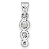 Sterling Silver Pendant with Trio Cubic Zirconia, Vertical Bezel Set, Modern Minimalist Design