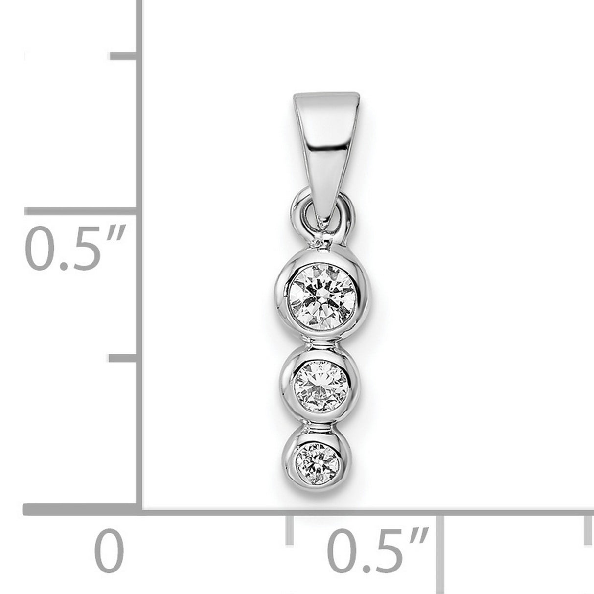 Sterling Silver Pendant with Trio Cubic Zirconia, Vertical Bezel Set, Modern Minimalist Design