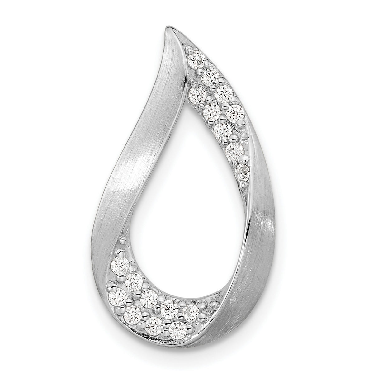 Sterling Silver Teardrop Pendant with Open Abstract Design and Cubic Zirconia Accent
