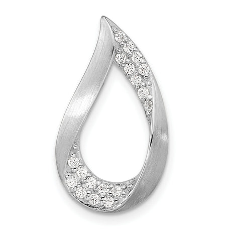 Sterling Silver Teardrop Pendant with Open Abstract Design and Cubic Zirconia Accent