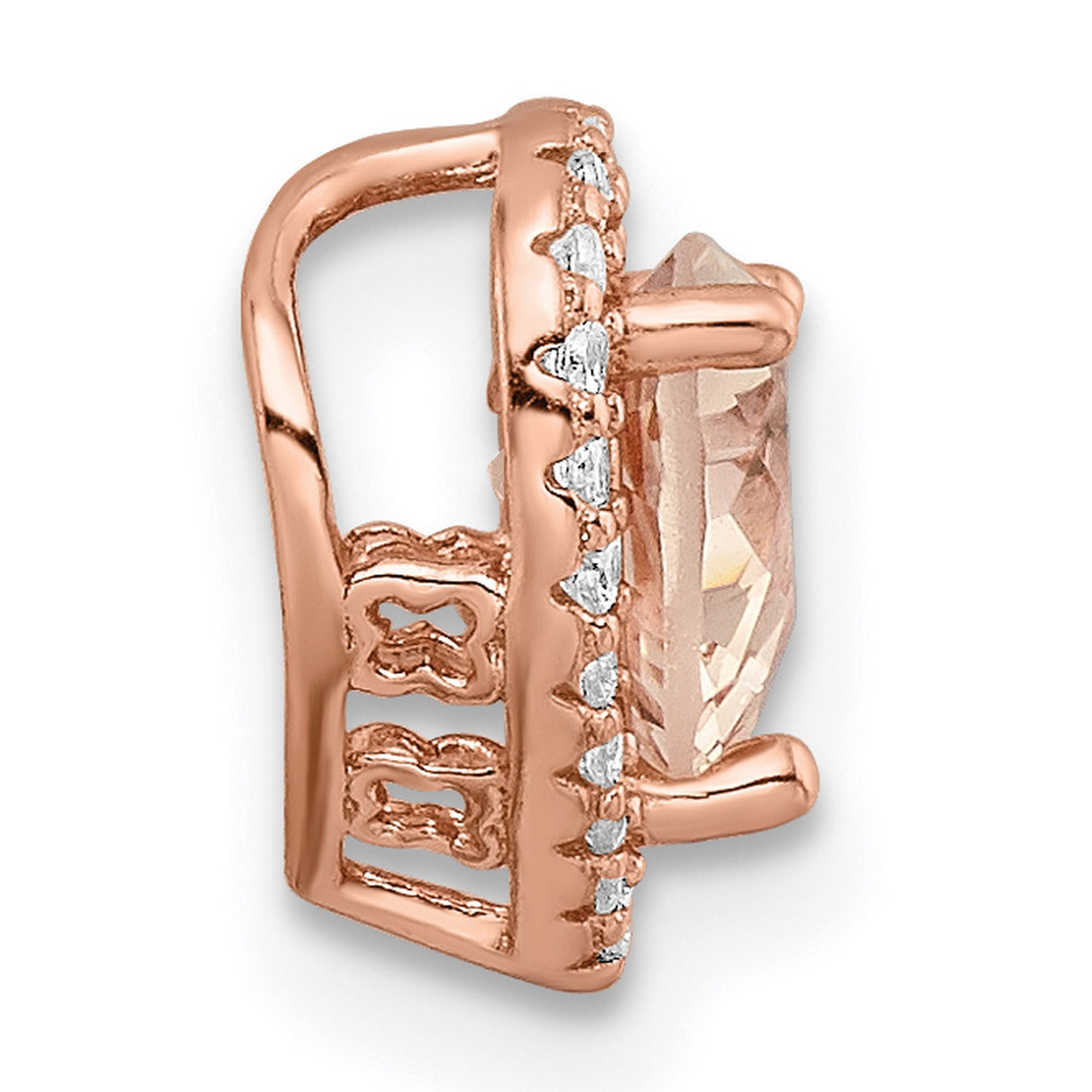 Sterling Silver Heart Pendant with Peach Gemstone and Cubic Zirconia for Women