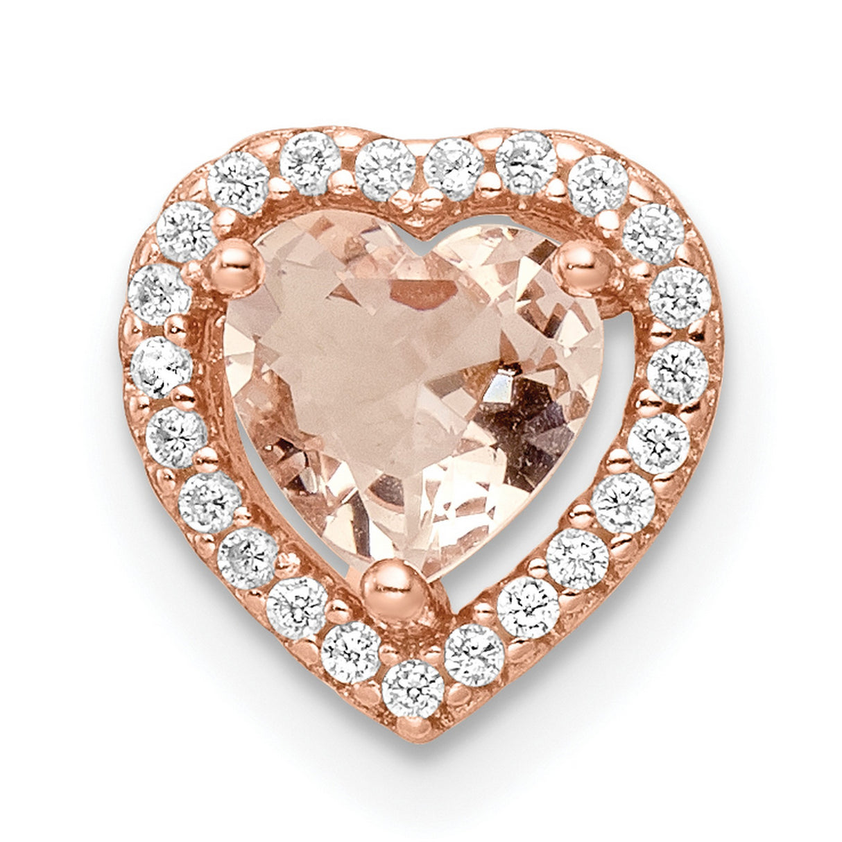 Sterling Silver Heart Pendant with Peach Gemstone and Cubic Zirconia for Women