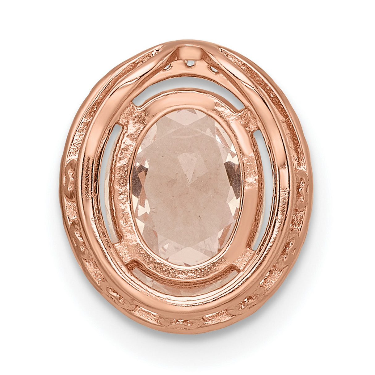 Sterling Silver Pendant with Oval Cut Peach Gemstone and Cubic Zirconia Halo