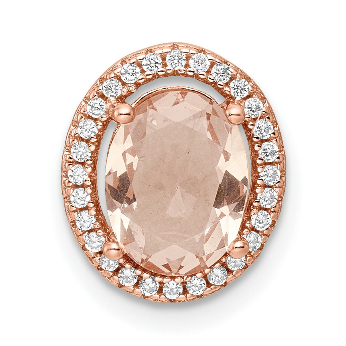 Sterling Silver Pendant with Oval Cut Peach Gemstone and Cubic Zirconia Halo