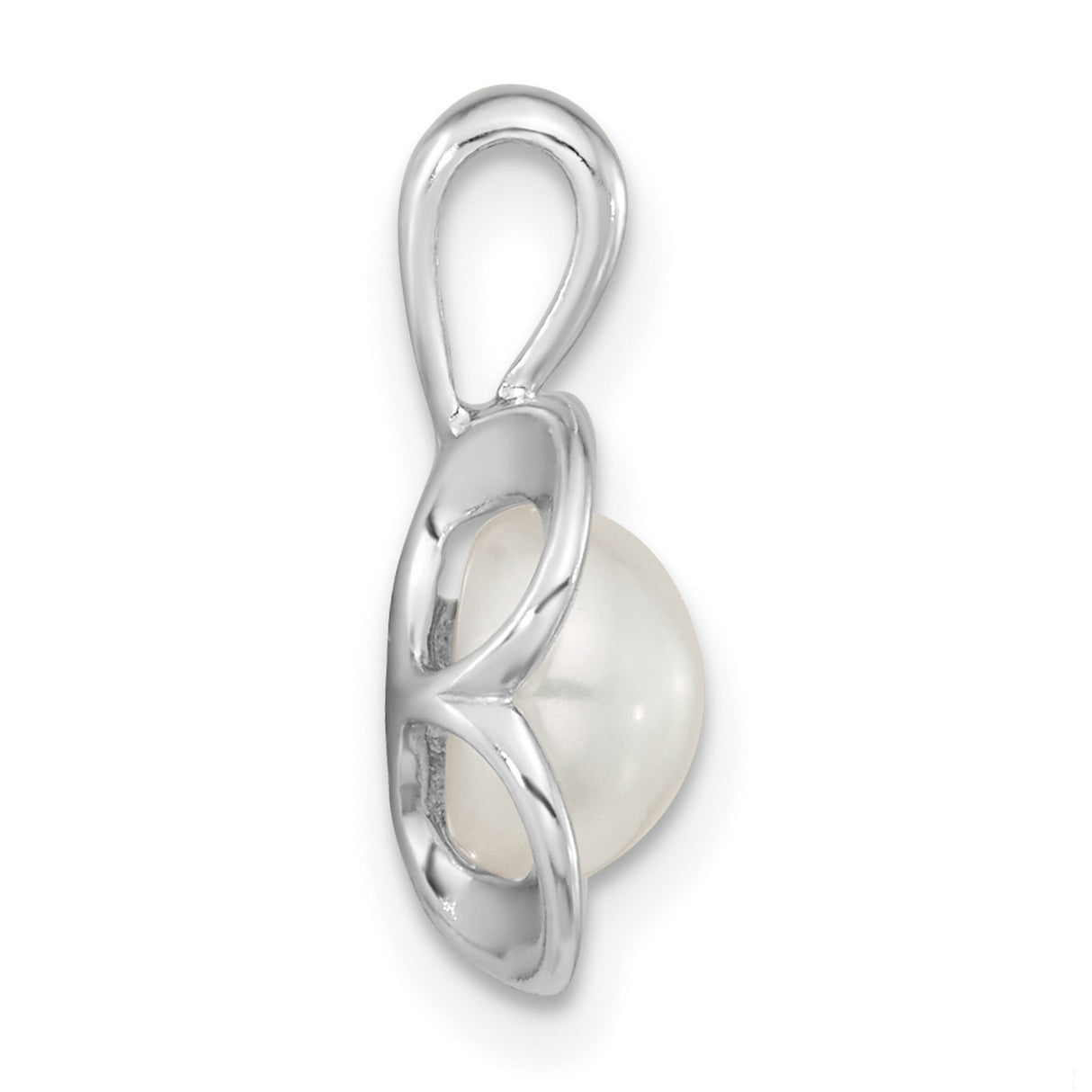 Polished Freshwater Pearl Flower Charm Pendant in Real 925 Sterling Silver