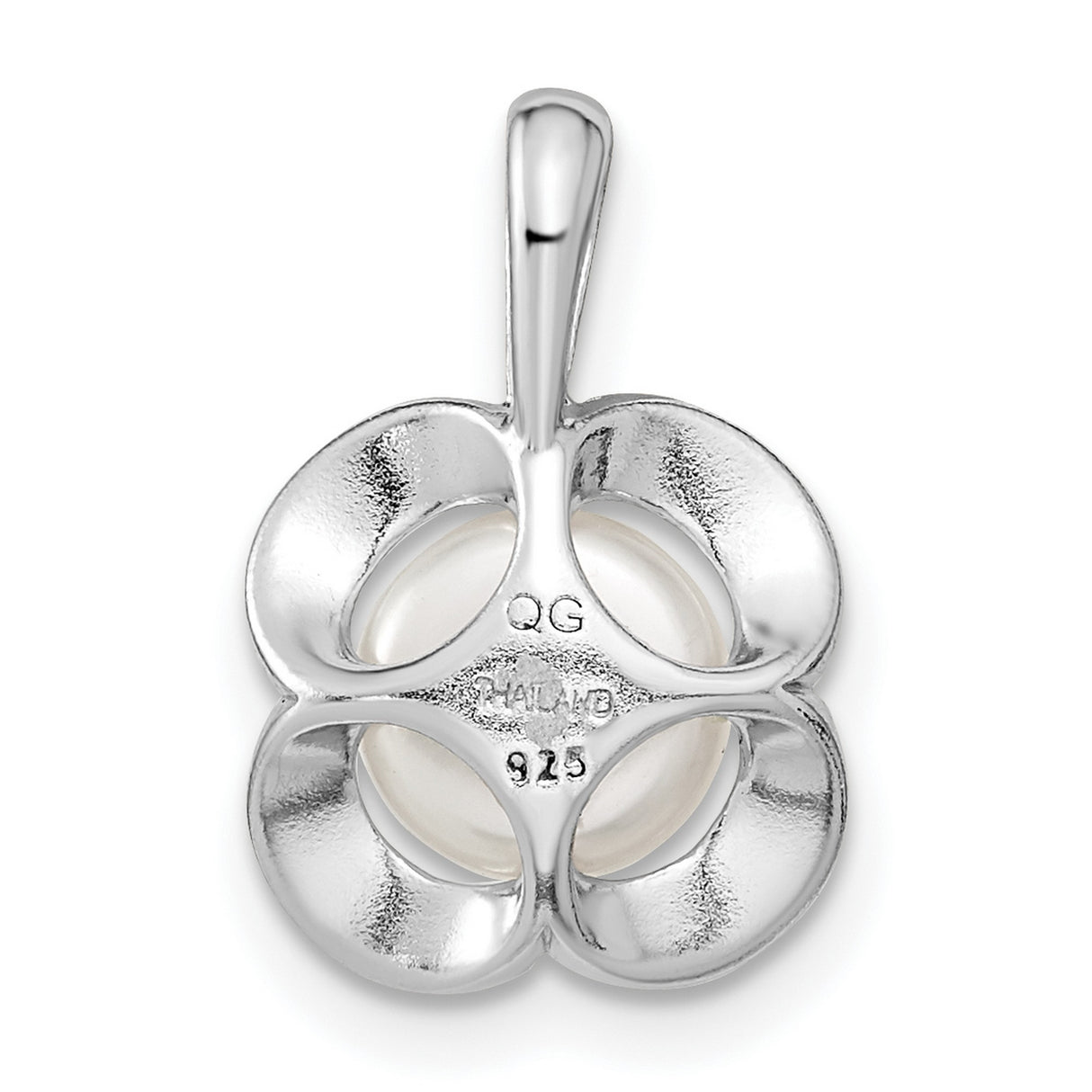 Polished Freshwater Pearl Flower Charm Pendant in Real 925 Sterling Silver