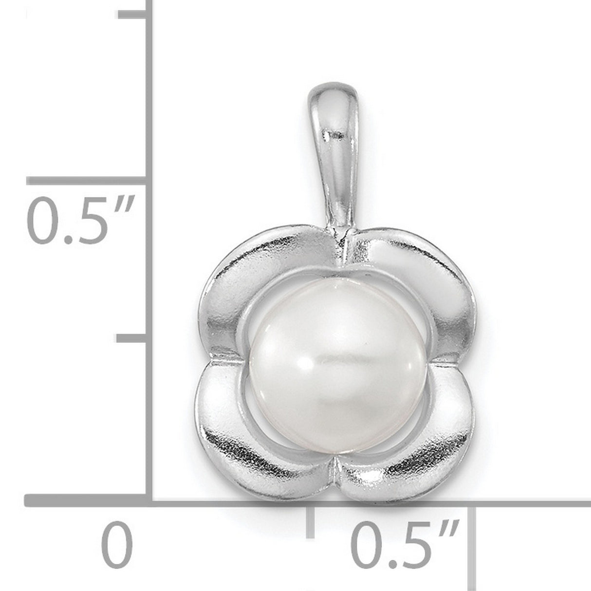Polished Freshwater Pearl Flower Charm Pendant in Real 925 Sterling Silver