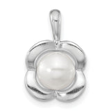 Polished Freshwater Pearl Flower Charm Pendant in Real 925 Sterling Silver
