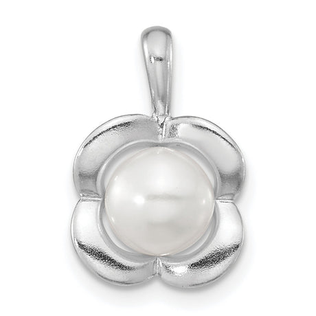 Polished Freshwater Pearl Flower Charm Pendant in Real 925 Sterling Silver