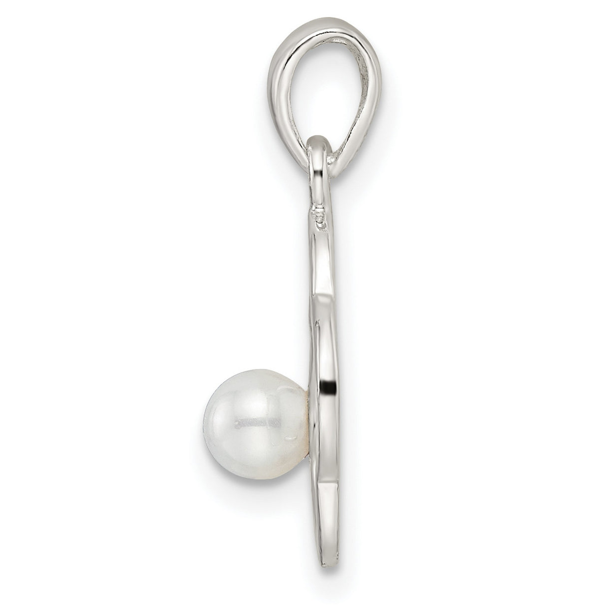 Sterling Silver Pendant with Simulated Pearl, Clover Quatrefoil Design for Harmony and Luck