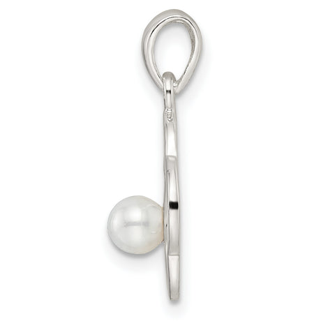 Sterling Silver Pendant with Simulated Pearl, Clover Quatrefoil Design for Harmony and Luck