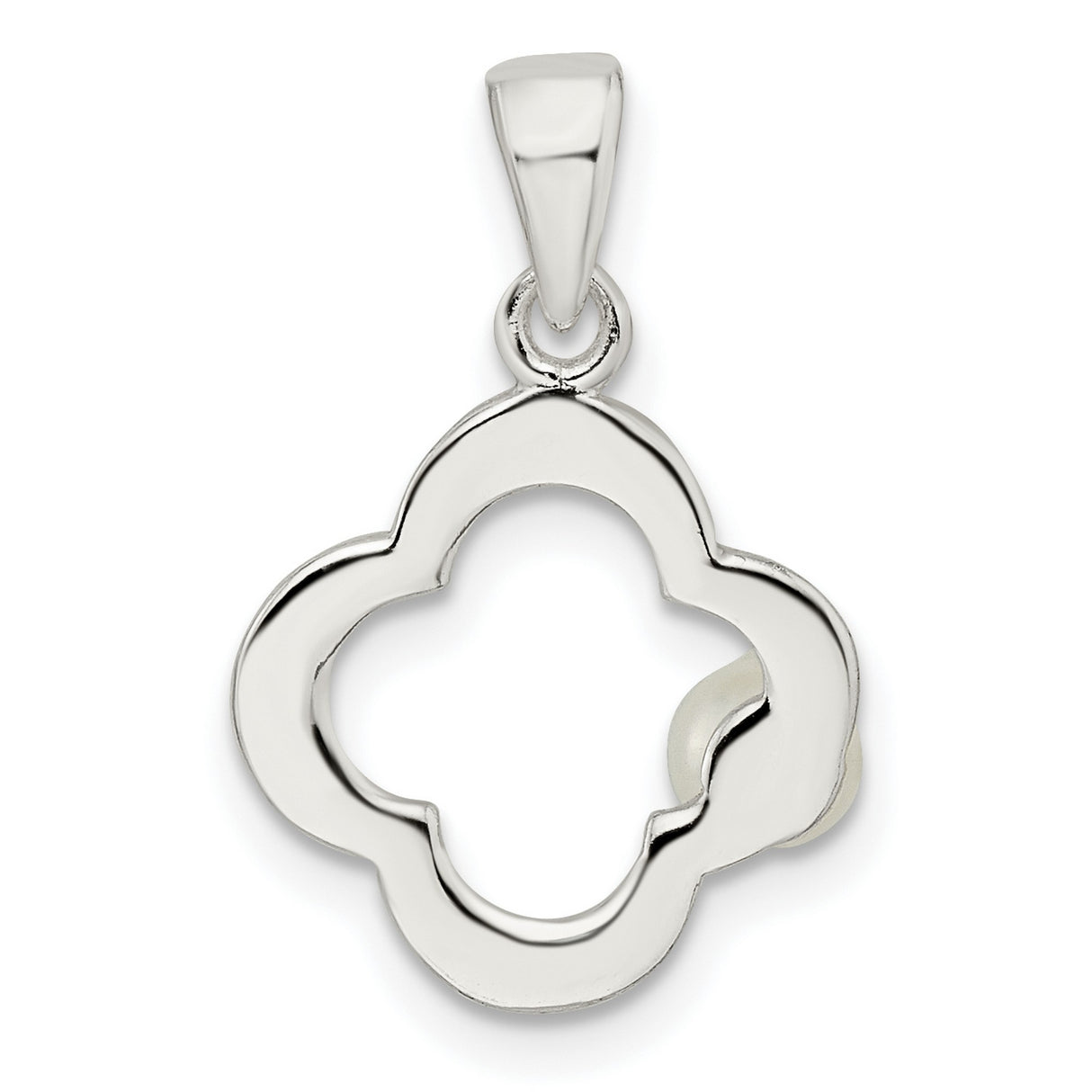 Sterling Silver Pendant with Simulated Pearl, Clover Quatrefoil Design for Harmony and Luck