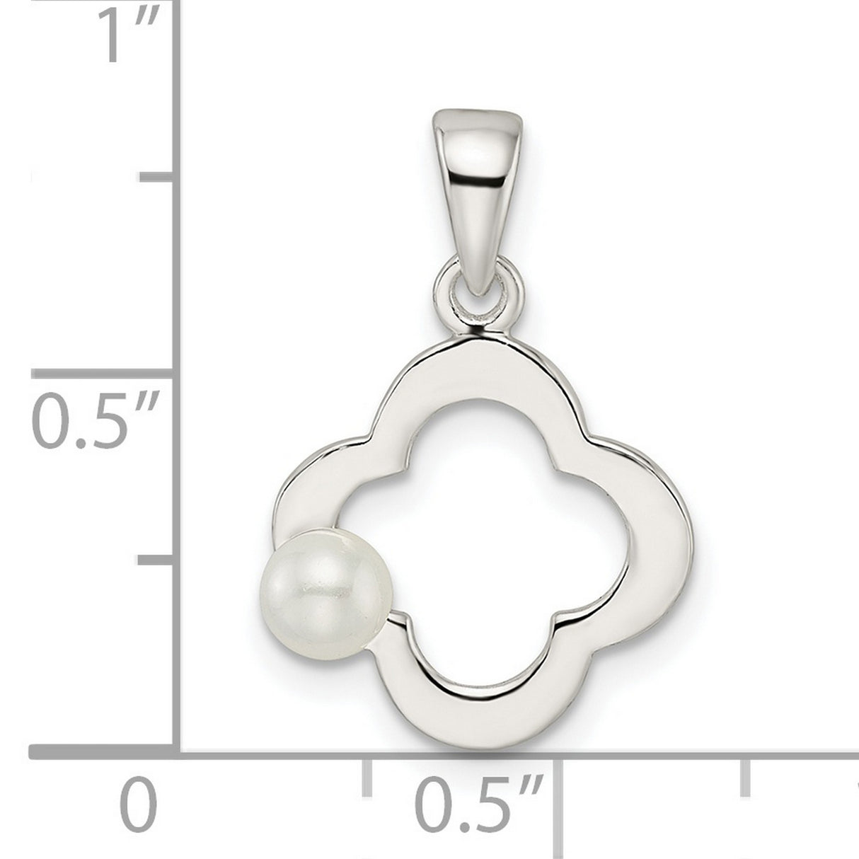 Sterling Silver Pendant with Simulated Pearl, Clover Quatrefoil Design for Harmony and Luck
