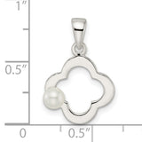 Sterling Silver Pendant with Simulated Pearl, Clover Quatrefoil Design for Harmony and Luck