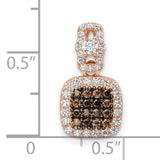 Sterling Silver Pendant with Cushion Cut White and Brown Cubic Zirconia, Modern Designer Style
