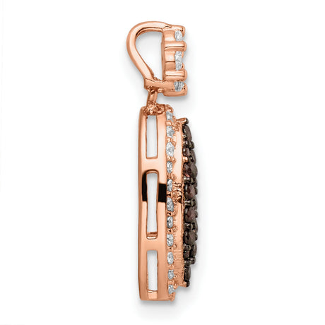 Sterling Silver Pendant with White and Brown Cubic Zirconia, Marquise Cluster Design