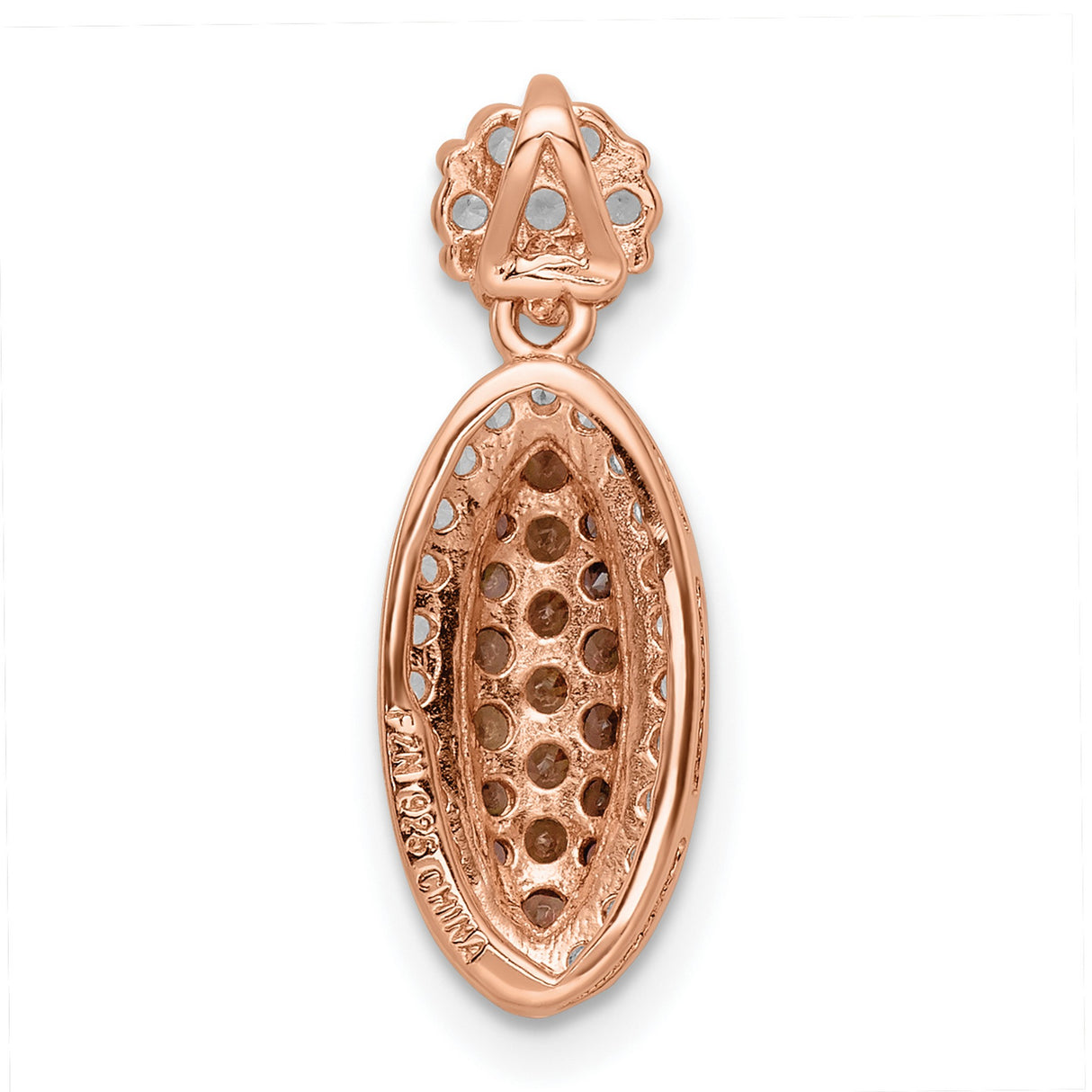 Sterling Silver Pendant with White and Brown Cubic Zirconia, Marquise Cluster Design