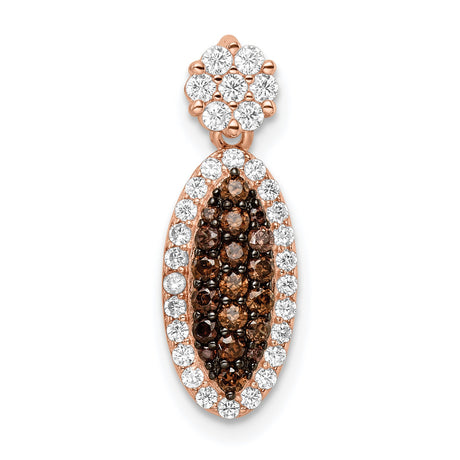 Sterling Silver Pendant with White and Brown Cubic Zirconia, Marquise Cluster Design