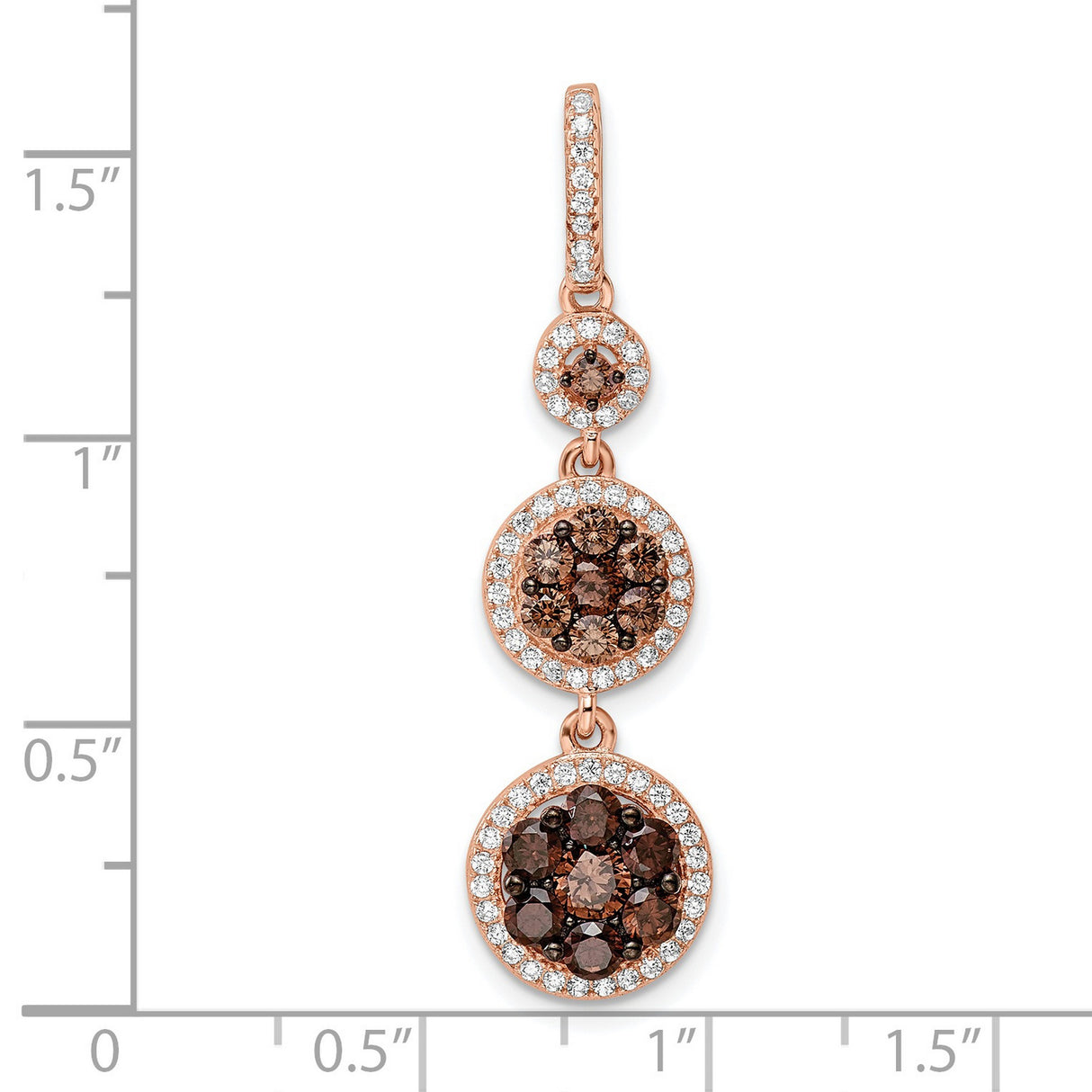 Sterling Silver Drop Earrings with Three Circle Dangles, Brown and White Cubic Zirconia, Vintage Style