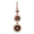 Sterling Silver Drop Earrings with Three Circle Dangles, Brown and White Cubic Zirconia, Vintage Style