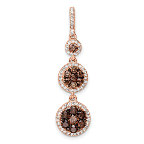 Sterling Silver Drop Earrings with Three Circle Dangles, Brown and White Cubic Zirconia, Vintage Style