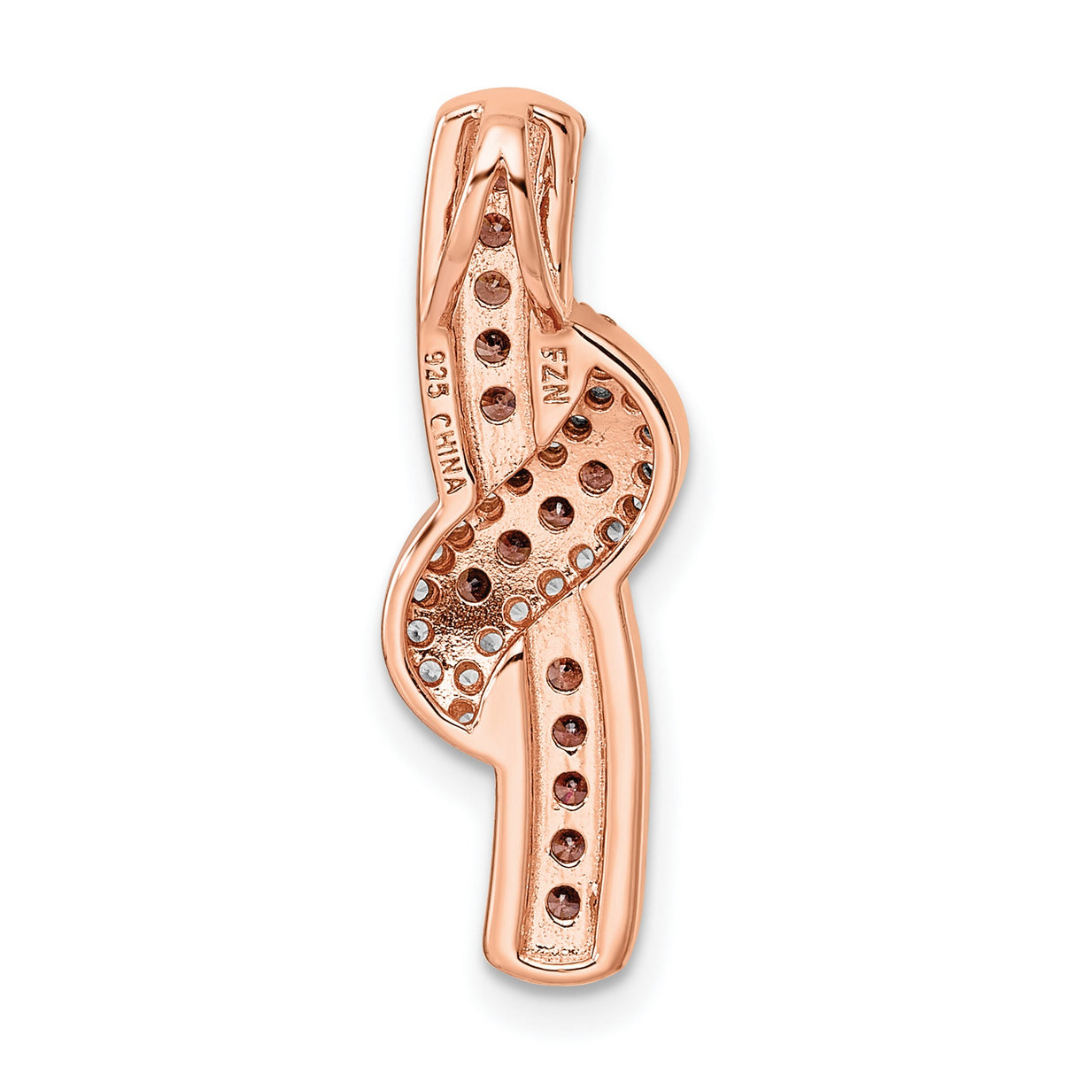 Sterling Silver Ribbon Pendant with Brown and White Cubic Zirconia, Twisted Intertwined Design