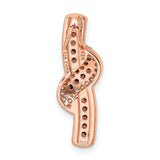 Sterling Silver Ribbon Pendant with Brown and White Cubic Zirconia, Twisted Intertwined Design