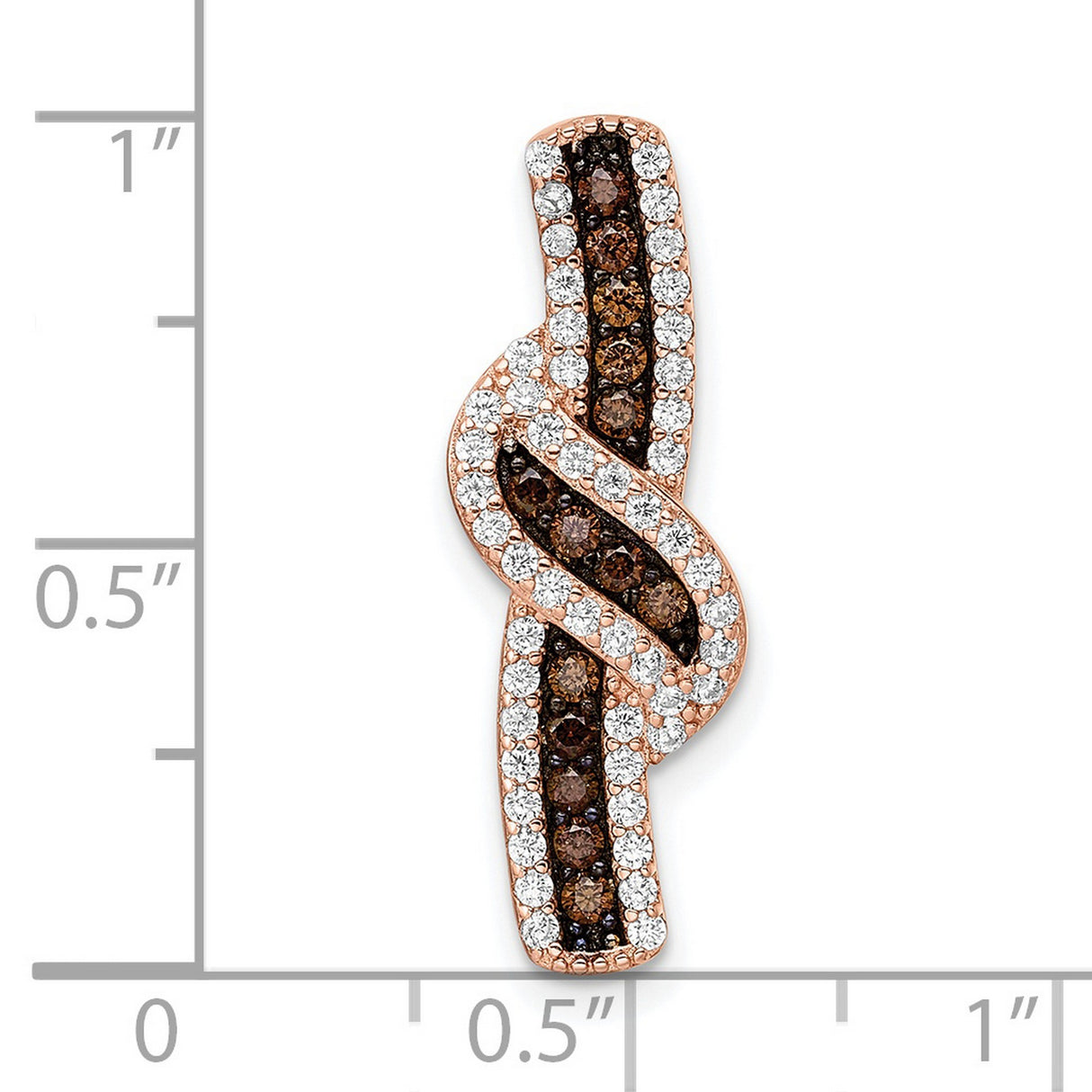 Sterling Silver Ribbon Pendant with Brown and White Cubic Zirconia, Twisted Intertwined Design