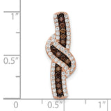 Sterling Silver Ribbon Pendant with Brown and White Cubic Zirconia, Twisted Intertwined Design