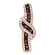 Sterling Silver Ribbon Pendant with Brown and White Cubic Zirconia, Twisted Intertwined Design