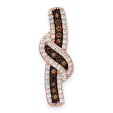 Sterling Silver Ribbon Pendant with Brown and White Cubic Zirconia, Twisted Intertwined Design