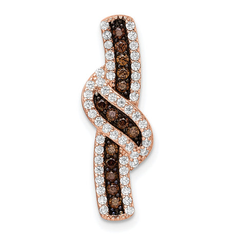 Sterling Silver Ribbon Pendant with Brown and White Cubic Zirconia, Twisted Intertwined Design
