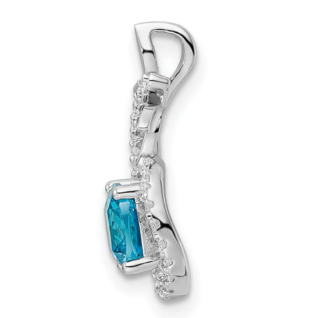 Blue White CZ Butterfly Chain Slide Charm Pendant in Real 925 Sterling Silver