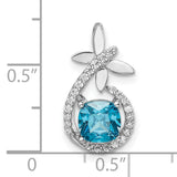 Blue White CZ Butterfly Chain Slide Charm Pendant in Real 925 Sterling Silver