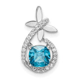 Blue White CZ Butterfly Chain Slide Charm Pendant in Real 925 Sterling Silver