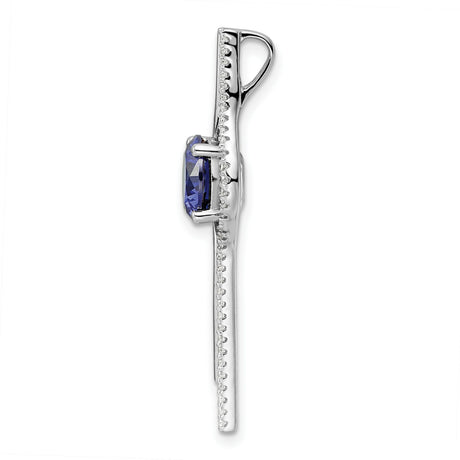 Sterling Silver Swirl Pendant with Deep Blue Cubic Zirconia and White Pavé Accents