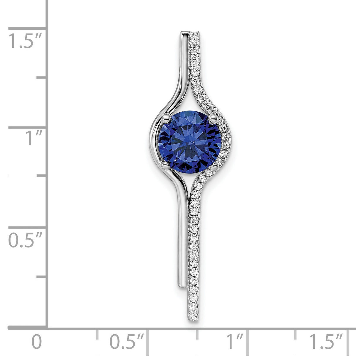 Sterling Silver Swirl Pendant with Deep Blue Cubic Zirconia and White Pavé Accents