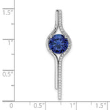 Sterling Silver Swirl Pendant with Deep Blue Cubic Zirconia and White Pavé Accents