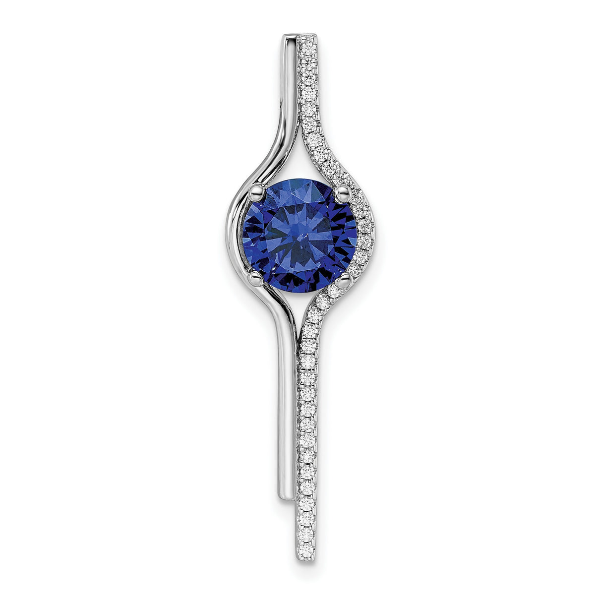 Sterling Silver Swirl Pendant with Deep Blue Cubic Zirconia and White Pavé Accents