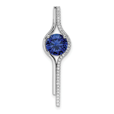 Sterling Silver Swirl Pendant with Deep Blue Cubic Zirconia and White Pavé Accents