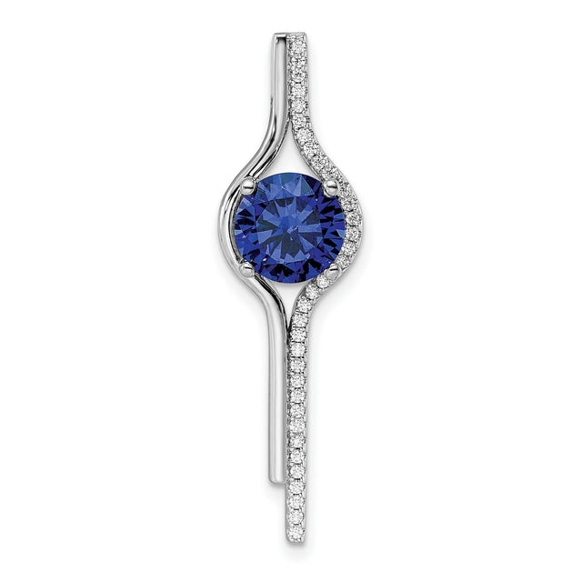 Sterling Silver Swirl Pendant with Deep Blue Cubic Zirconia and White Pavé Accents