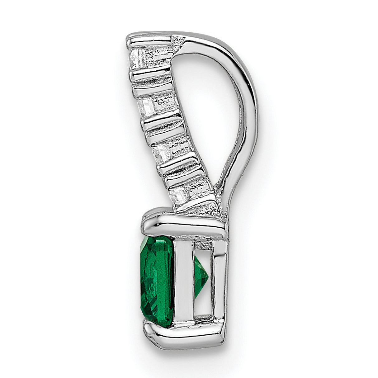 Polished Green Clear CZ Square Charm Pendant in Real 925 Sterling Silver