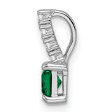 Polished Green Clear CZ Square Charm Pendant in Real 925 Sterling Silver