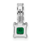 Polished Green Clear CZ Square Charm Pendant in Real 925 Sterling Silver