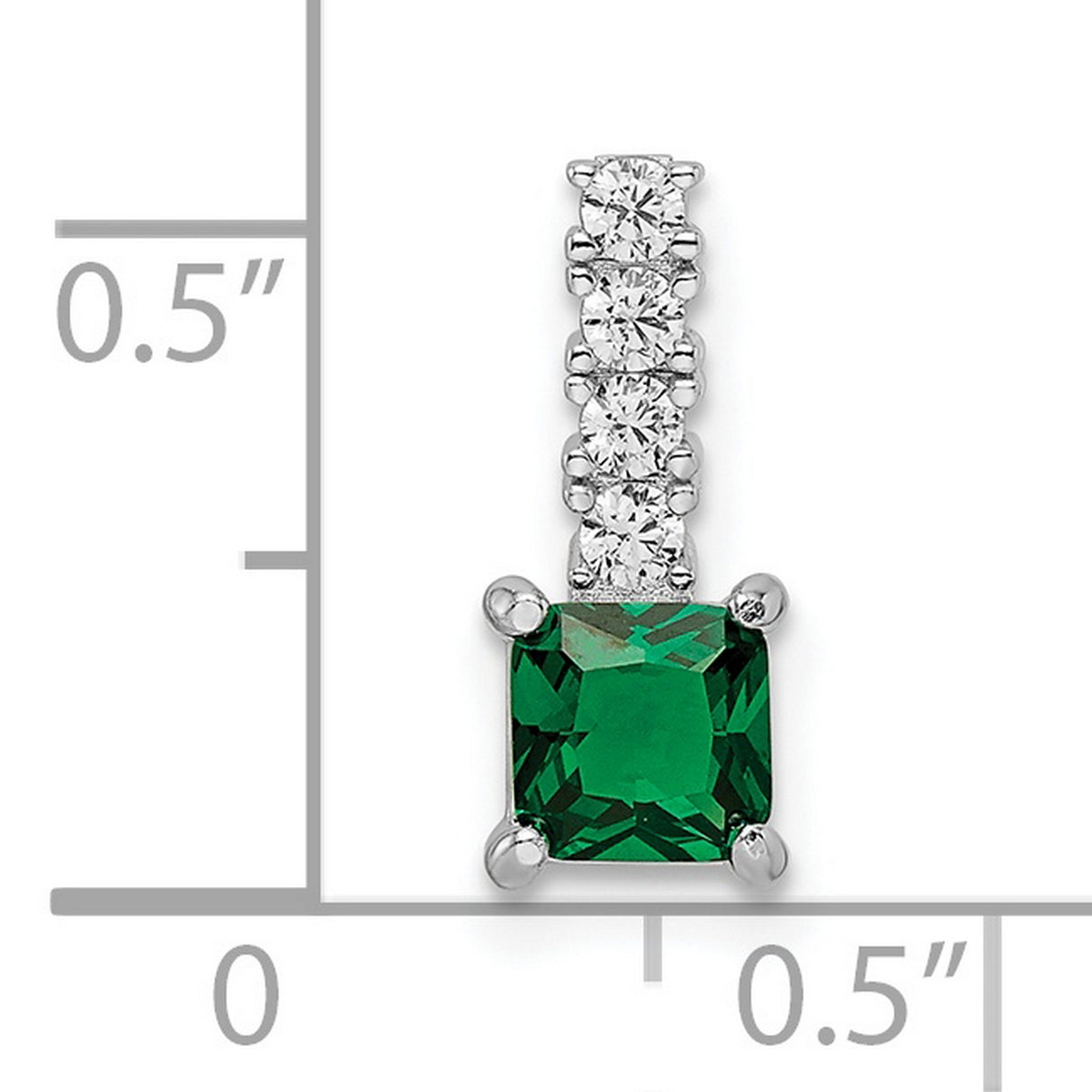 Polished Green Clear CZ Square Charm Pendant in Real 925 Sterling Silver