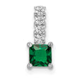 Polished Green Clear CZ Square Charm Pendant in Real 925 Sterling Silver