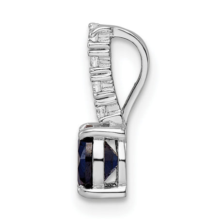 Sterling Silver Pendant with Deep Blue Spinel and Vertical Cubic Zirconia Accents