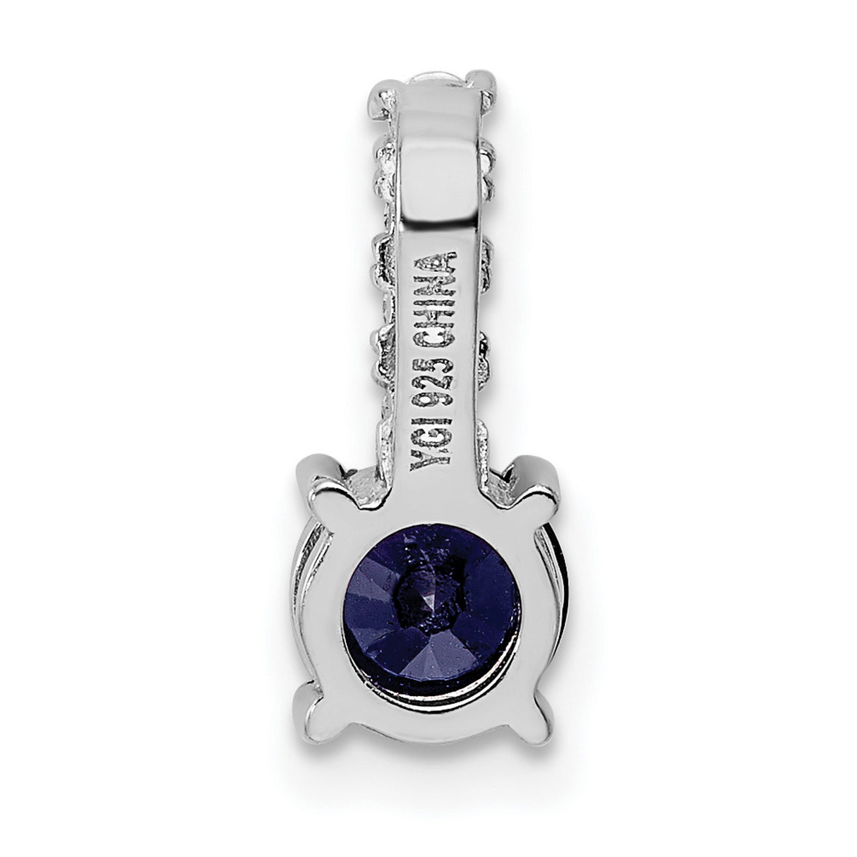 Sterling Silver Pendant with Deep Blue Spinel and Vertical Cubic Zirconia Accents